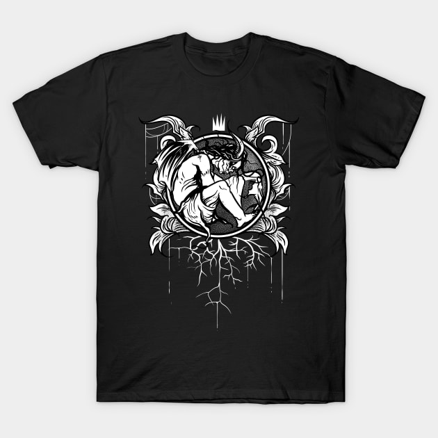 Demon Entombed Filigree Dark Horror Art T-Shirt by Manfish Inc.